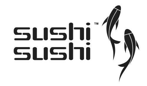 Sushi Sushi logo black and white includes 2 koy fish