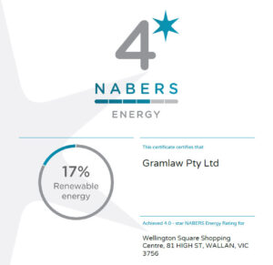 NABERS certificate for Wellington Square shopping centre with 4 star energy rating