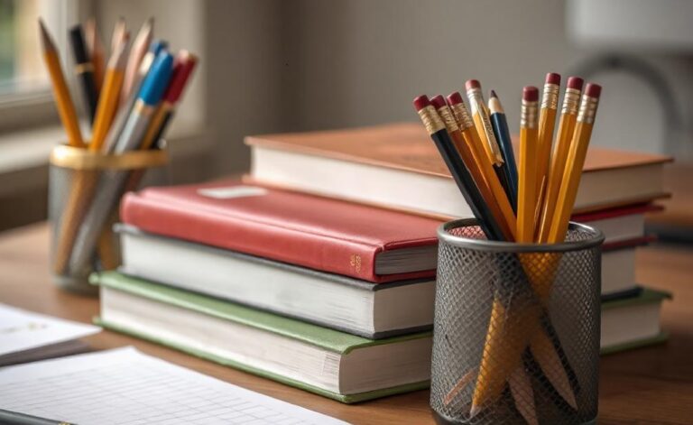 image of books, paper and pencils