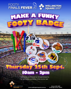 image of made footy badges with MCG in background