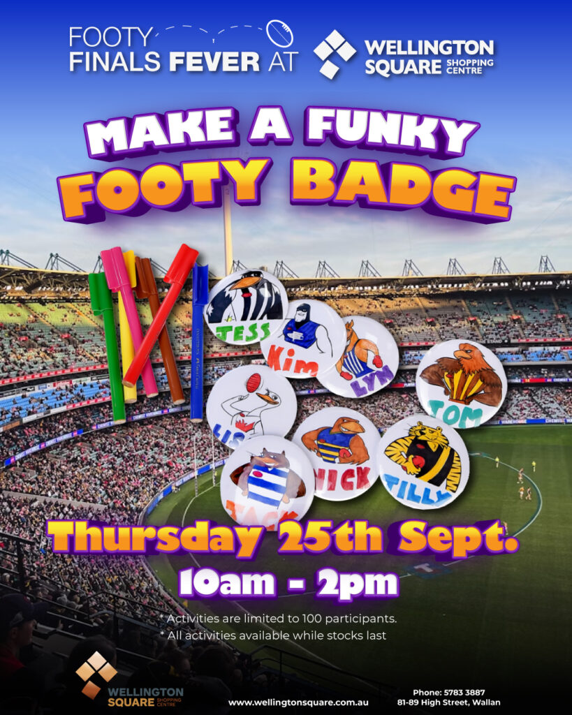 image of made footy badges with MCG in background